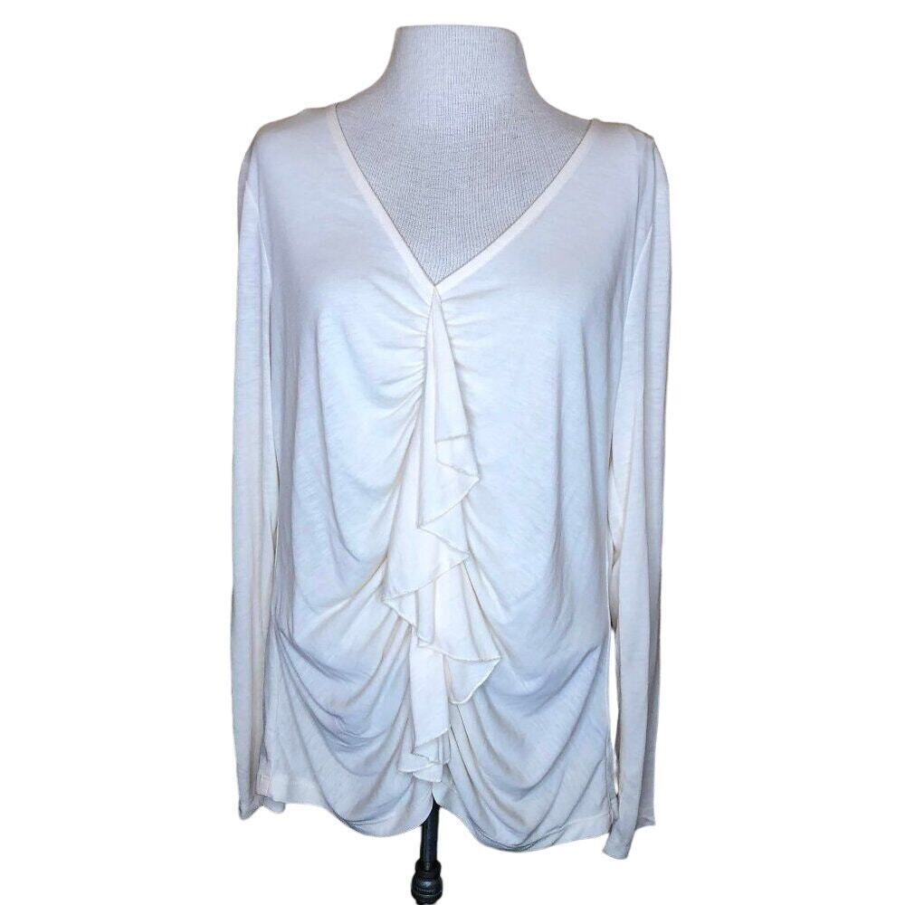 American Living Shirt Cream Ruffle Long Sleeve Top New XL